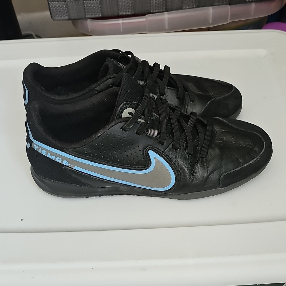 Nike Tiempo Black Sneakers with Blue Highlights
